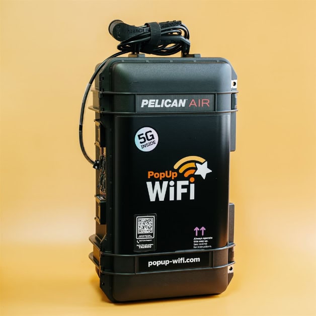 Picture shows the PopUp WiFi Titan unit which is a quad cellular bonded internet appliance for event internet