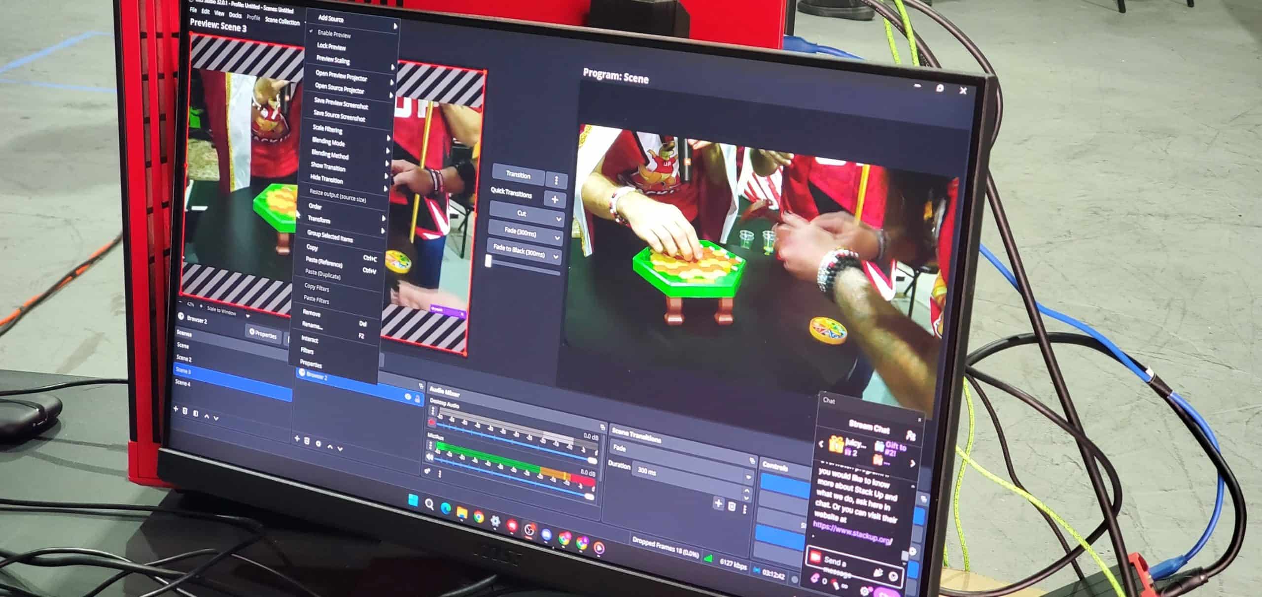 Live streaming console view with PopUp WiFi internet rental unit plugged in with ethernet for event internet connection.
