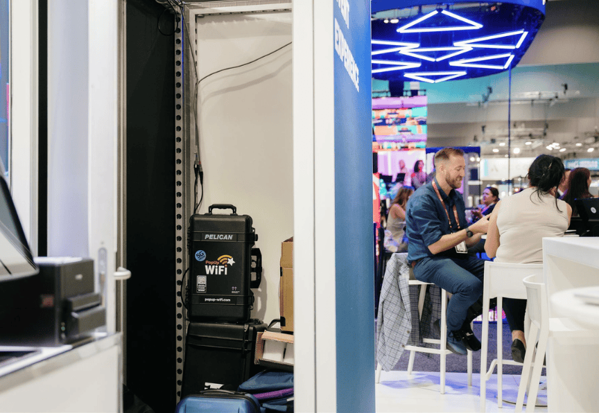 Event internet rental set up in a tradeshow booth inside a convention center