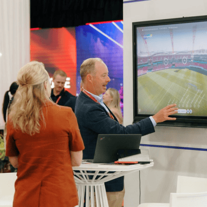 Exhibitor using internet for payment system and live streaming during a convention event.