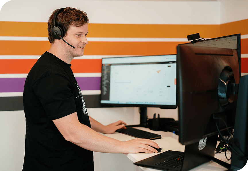 PopUp WiFi technical support team member speaking to a customer to complete an event WiFi quote